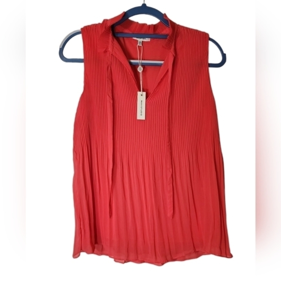 NWT MAX STUDIO Accordion Pleated Relaxed Blouse Top, Coral Chiffon. Size Small - Picture 6 of 7
